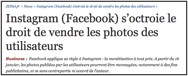 Instagram (Facebook) s’octroie le droit de vendre les photos des utilisateurs