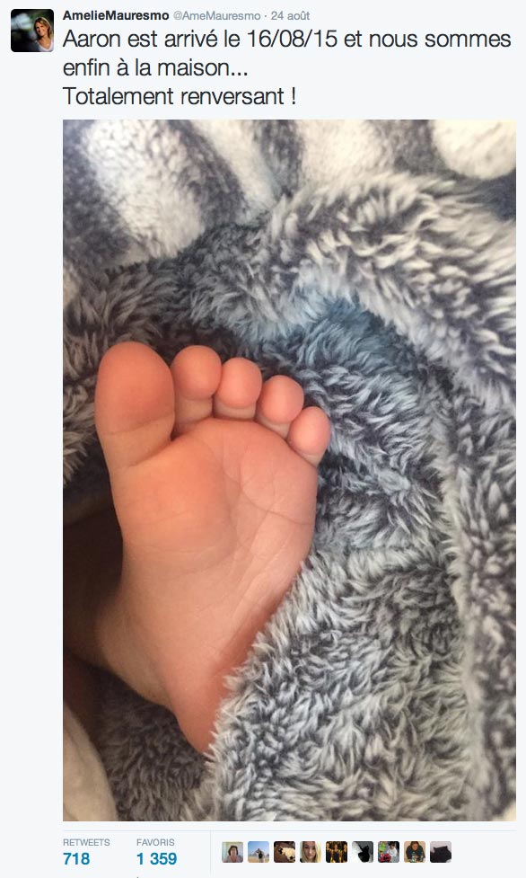 Amélie Mauresmo poste le pied de son bébé sur Twitter
