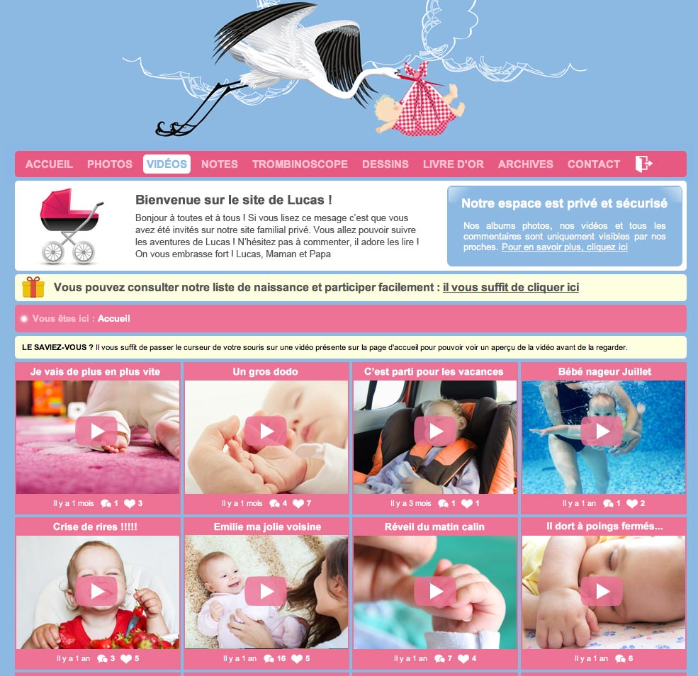 Votre espace vidéos 100% bébé, 100% privé !